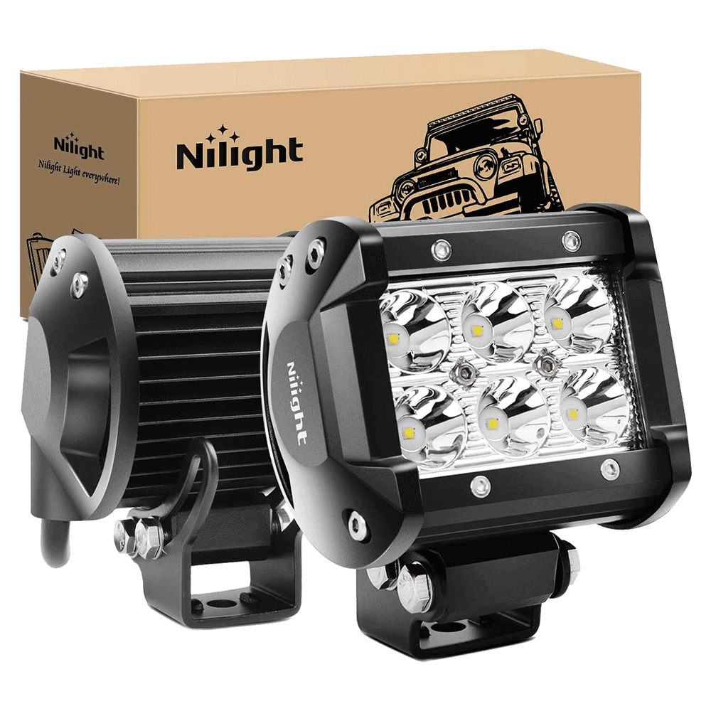 Nilight Multi-Purpose 2 Pcs 4-Inch 18W Flood LED Light Bar, 2 years Warranty