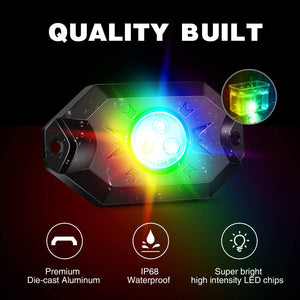 Nilight RGB LED Rock Lights Kit 8 pods Underglow Multicolor Neon Light Pod with Bluetooth App Control Timing Function Flashing Music Mode IP68 Exterior Wheel Well Light for ATV UTV