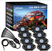 Load image into Gallery viewer, Nilight RGB LED Rock Lights Kit 8 pods Underglow Multicolor Neon Light Pod with Bluetooth App Control Timing Function Flashing Music Mode IP68 Exterior Wheel Well Light for ATV UTV
